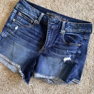 American Eagle Outfitters Dark Blue Distressed Denim Jean Shorts